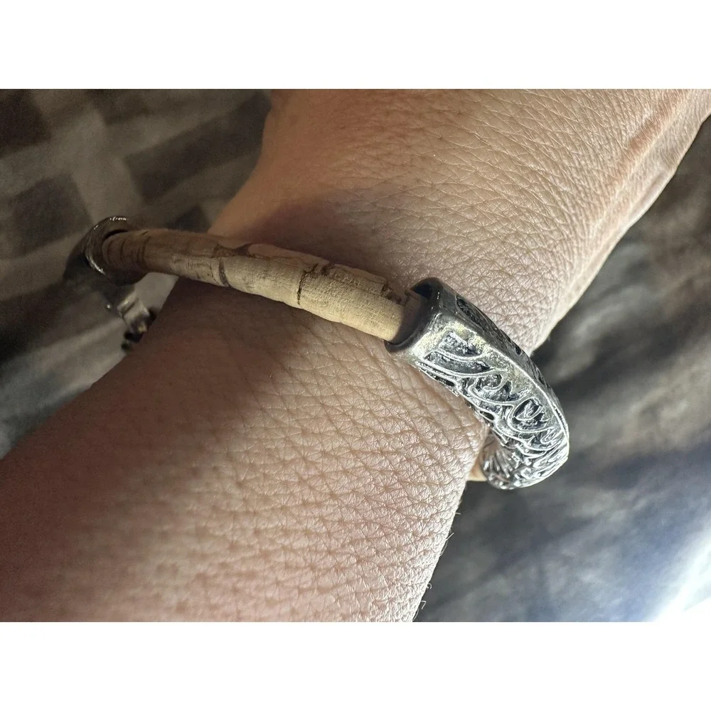 Corkforme Cork Bracelet Small Silver Tone Bar Made In Portugal Unisex Jewelry‎